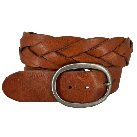 American Eagle Unisex Leather Braided Belt Medium Adjustable Brown 70s Boho - Picture 1 of 9